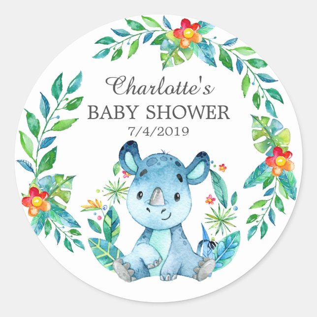 Baby shower Jungle Rhino Merci Favoriser Sticker (Devant)