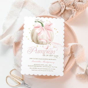 Baby Shower 'Kleiner Kürbis mit rosa Schleife' Einladung
