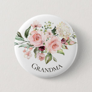 Baby-Shower-Knopf mit rosa Rosen für die Oma Button