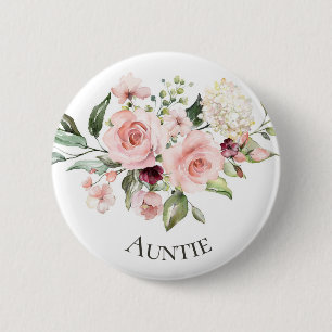 Baby-Shower-Knopf Tante mit rosa Rosen Button