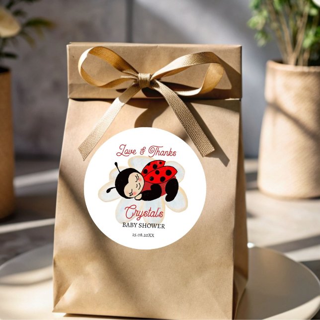 Baby shower Ladybug faveur autocollants (Ladybug baby shower thank you favor stickers cute sleeping ladybug on a daisy favor stickers)