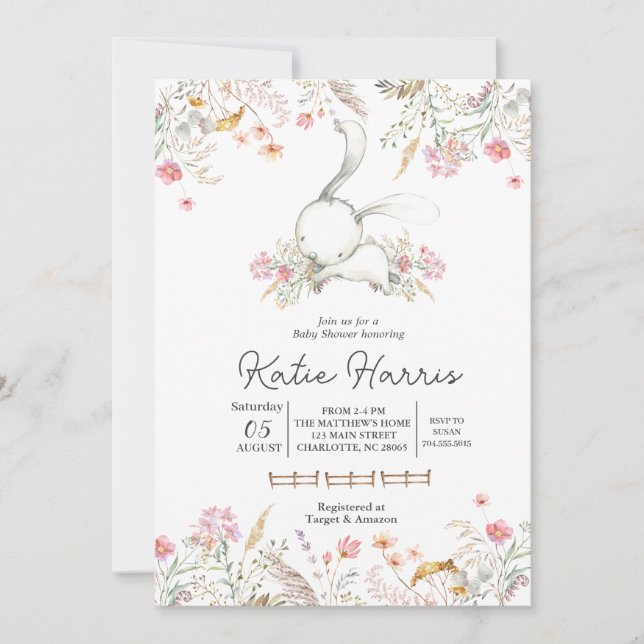 Baby shower lapin, bébé lapin Invitation (Devant)