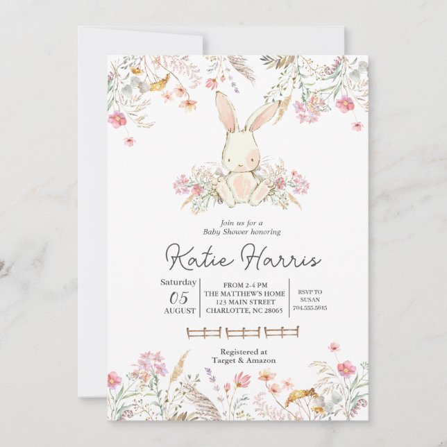 Baby shower lapin, bébé lapin Invitation (Devant)