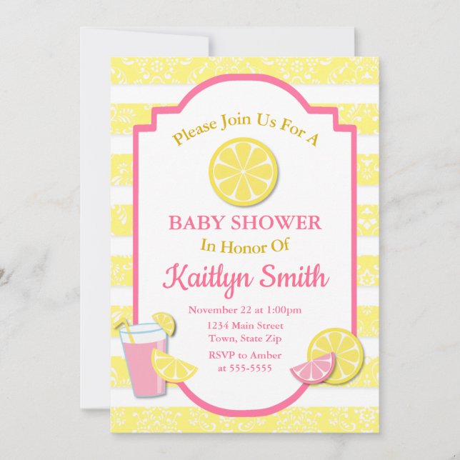 Baby shower Lemonade Rose Invitation Citron (Devant)