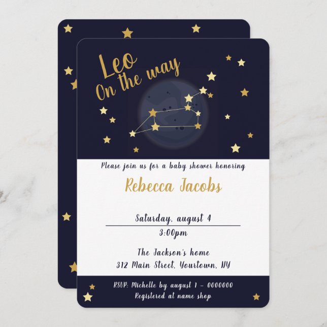 Baby shower Leo zodiac Invitation (Devant / Derrière)