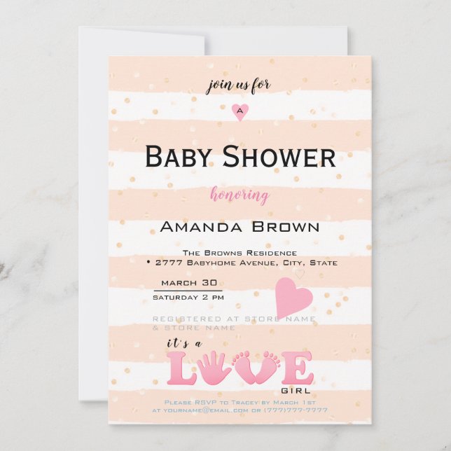 Baby Shower Liebe Baby Girl Einladung (Vorderseite)