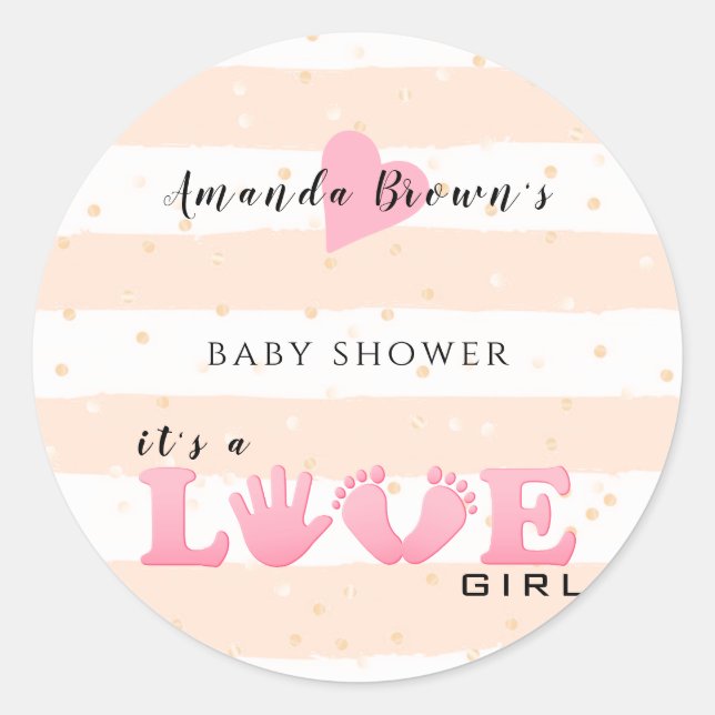 Baby Shower Liebe Baby Girl Runder Aufkleber (Vorderseite)