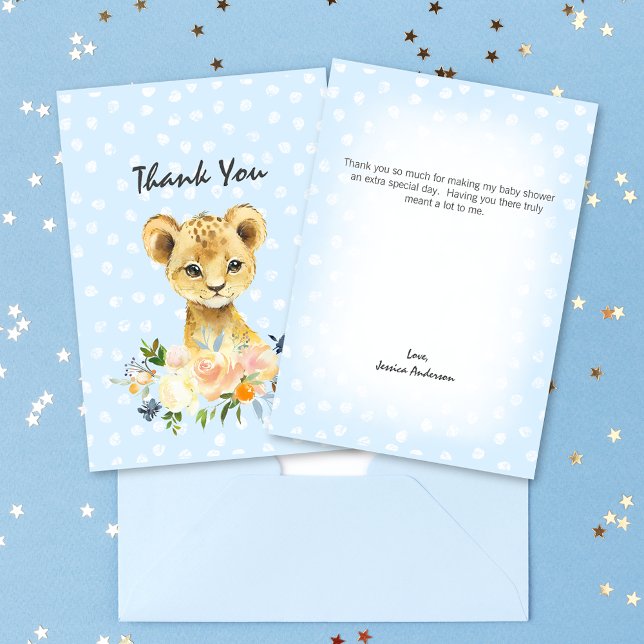 Baby shower Lion Cub Floral Blue Merci (Créateur téléchargé)