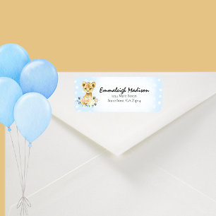 Baby Shower Lion Cub Floral Blue Return Address