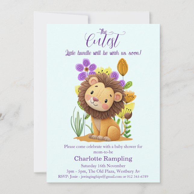 Baby shower Lion Cub sur Azure Invitation (Devant)