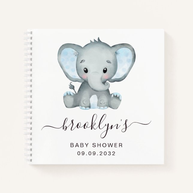 Baby shower Livre d'invité | Blue Elephant (Devant)