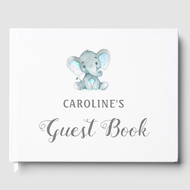 Baby shower Livre d'invité, Blue Elephant (Recto)
