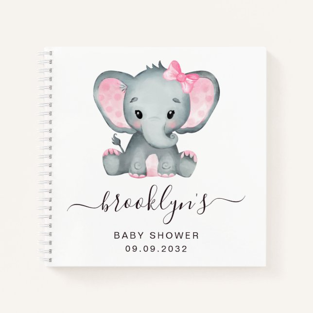 Baby shower Livre d'invité | Eléphant rose (Devant)