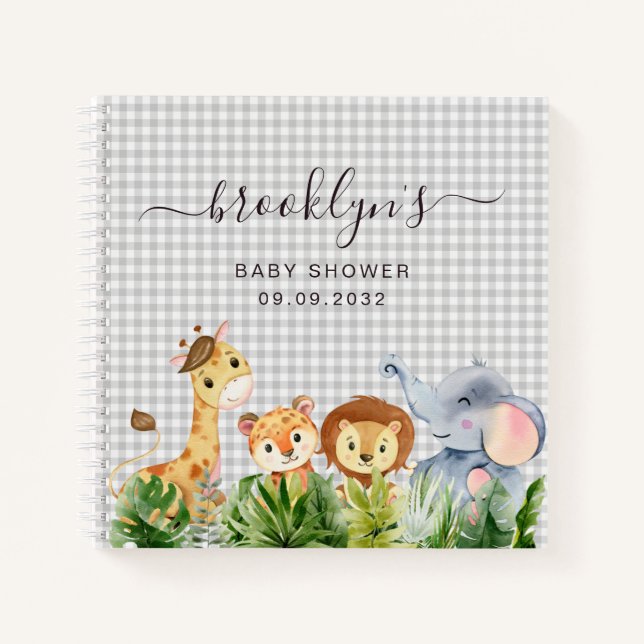 Baby shower Livre d'invité | En vichy Jungle (Devant)