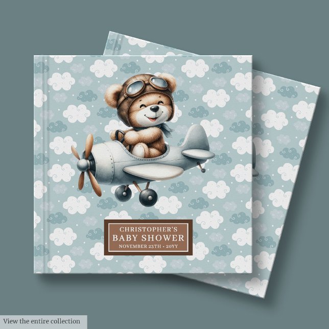 Baby shower Livre d'invité Teddy Bear Pilot Boy De (Baby Shower Guest Book Teddy Bear Pilot Boy Decor)