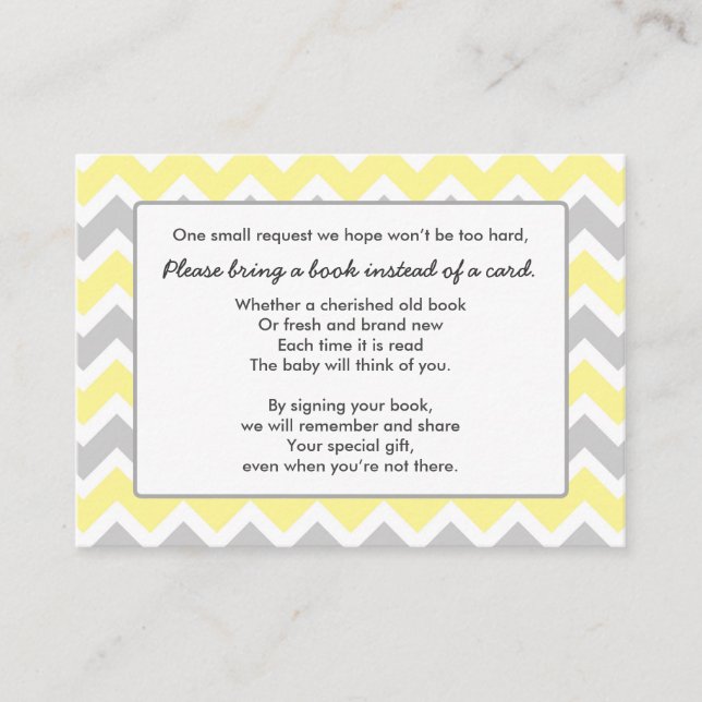 Baby shower livre insérer carte jaune gris chevron (Devant)