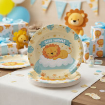 Baby-Shower Löwen-Papierplatten – Süße Safari-Jung