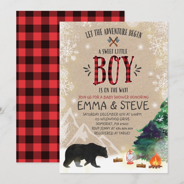 Baby shower Lumberjack Invitation Lumberjack (Devant / Derrière)