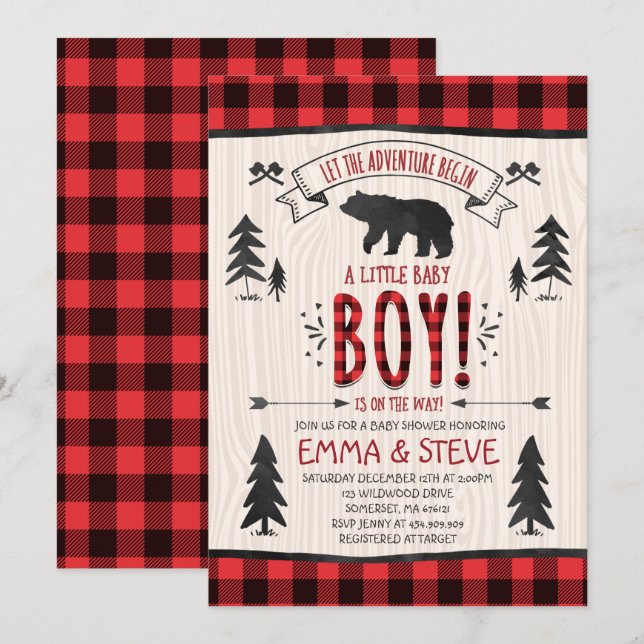 Baby shower Lumberjack Invitation Lumberjack Party (Devant / Derrière)
