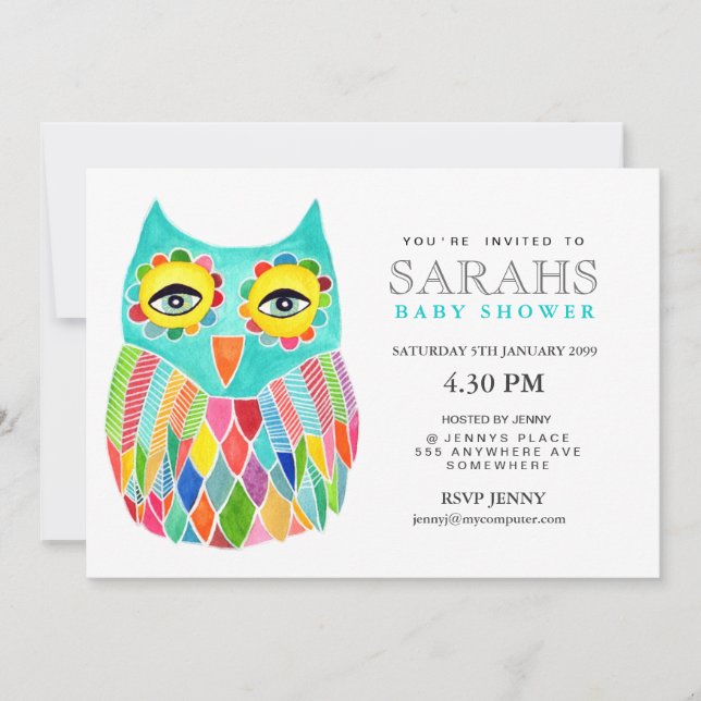Baby shower lunaire Rainbow Owl Invitation (Devant)