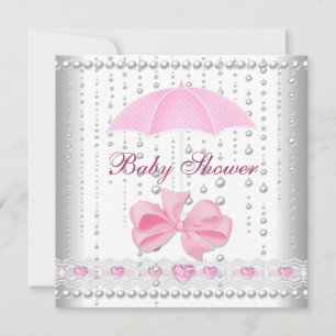 Baby Shower Mädchen Baby Rosa Regenschirm Perlenwe Einladung