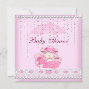 Baby Shower Mädchen Baby Rosa Regenschirm Perlenwe Einladung