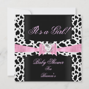 Baby Shower Mädchen Baby Rosa Schwarz Weiß Kuh Dru Einladung