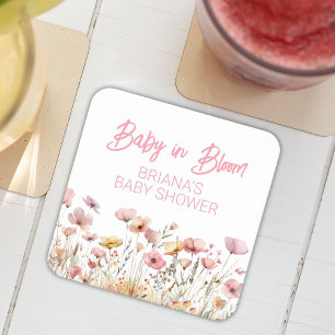 Baby Shower Mädchen mit rosa Wildblumen Rechteckiger Pappuntersetzer