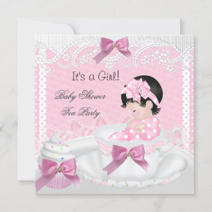 Baby Shower Mädchen Rosa Baby Teetasse Cupcake 34 Einladung