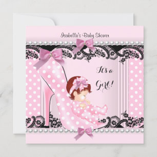 Baby Shower Mädchen Rosa Punkte High Heel Schuh 3 Einladung