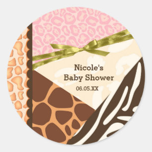 Baby Shower Mädchen Rosa Safari-Druck Thema-Party Runder Aufkleber