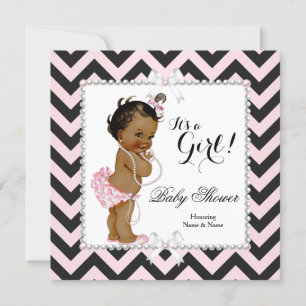 Baby-Shower Mädchen Rosa Schwarz Streifen Weiß Eth Einladung