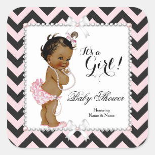 Baby Shower Mädchen Rosa Schwarz Streifen Weiß Eth Quadratischer Aufkleber