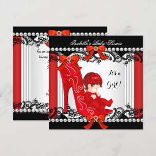 Baby Shower Mädchen Rote High Heel Schuhe Rothaari Einladung