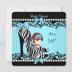 Baby Shower Mädchen Teal Blau Zebra Rote Haare Einladung