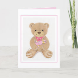 Baby-Shower-Mädchen-Teddy-Bär gefaltete Grußkarte Karte
