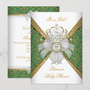 Baby Shower Mädchen Weiß Grün Prinzessin Damast Einladung