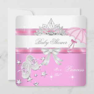 Baby Shower Mädchen Weiß Rosa Prinzessin Tiara Mag Einladung
