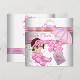 Baby Shower Mädchen Weiße Pinke Prinzessin Tiara Einladung