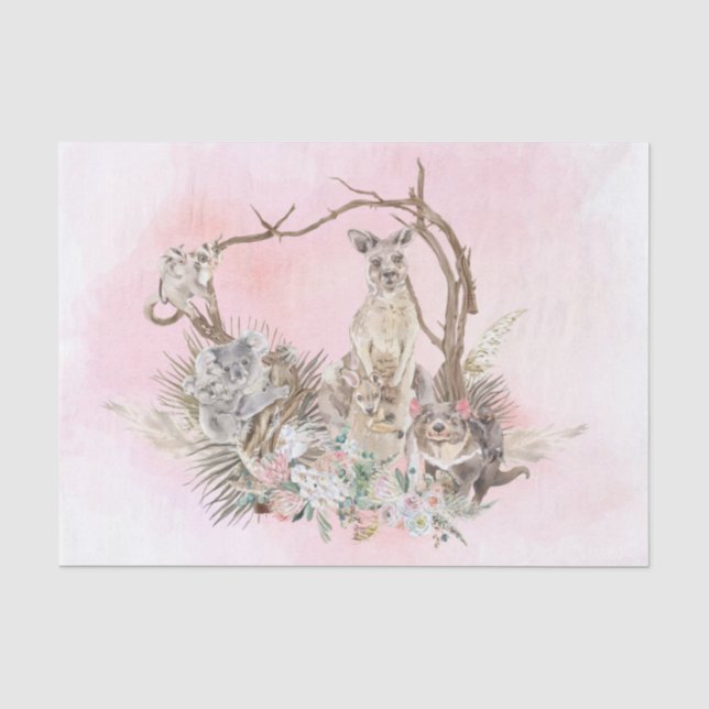 Baby Shower Mama Australian Animals pink Seidenpapier (Vorderseite)