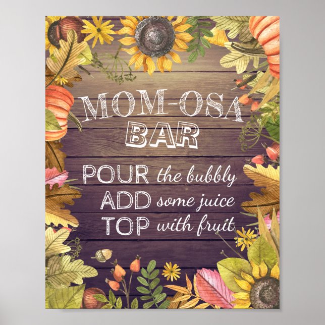 Baby Shower MAMA-OSA BAR Sign Maple Blätter Pumpki Poster (Vorne)