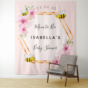 Baby-Shower-Mama-to-bee rosa Blumen Mädchen Wandteppich