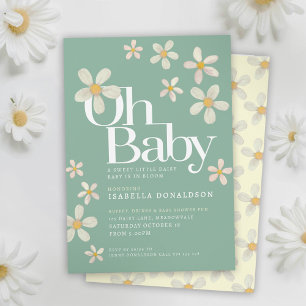 Baby shower marguerite oh invitation verte crème b