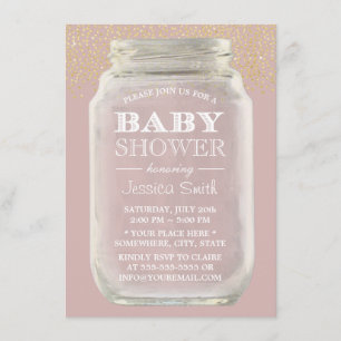 Baby Shower Mason Jar Gold Confetti Dusty Pink Einladung