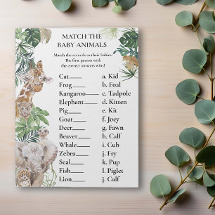 Baby Shower Match Game Jungle Safari Tiere Notizblock