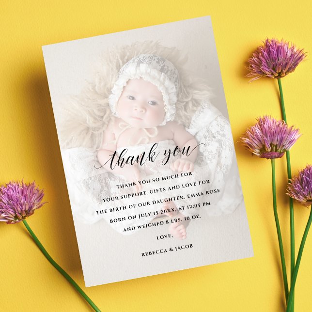 Baby shower Merci 2 Face Photo Faux Vellum (Baby Shower Thank You Card)
