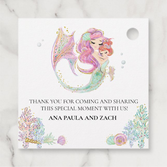 Baby Shower Mermaid Vielen Dank Geschenkanhänger (Rückseite)