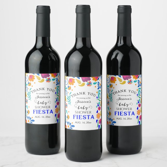 Baby shower mexicain Fiesta Floral Vin Étiquette (Bouteilles)