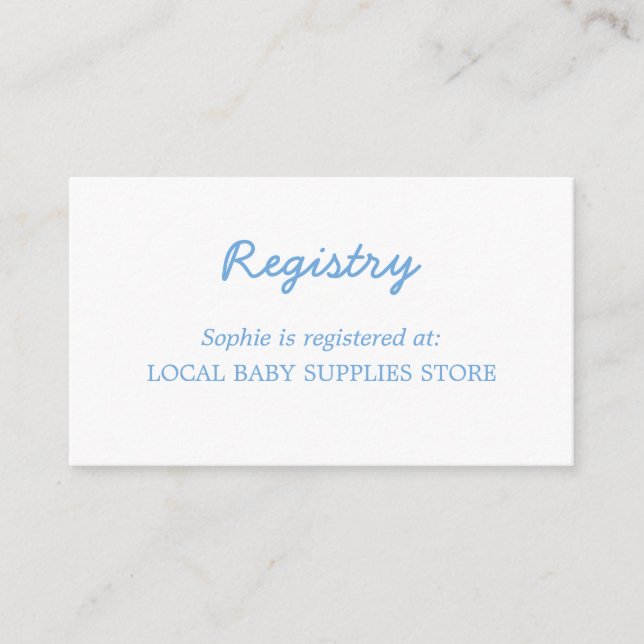 Baby Shower Minimal Blue Registrierungskarte Begleitkarte (Vorderseite)