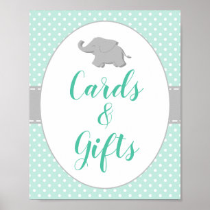 Baby Shower Minzgrüne Elefantenkarten & Geschenke  Poster